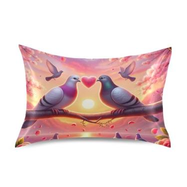 Imagem de Valentines Pombo Casal King Queen Travesseiros Padrão Slips Fronhas de Cetim Bonito Refrigeração para Casa Cama Sofá King Size 101.6 cm x 50.8 cm