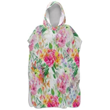 Imagem de Joisal Poncho de surf com flores em aquarela para adultos trocador de roupa de praia com capuz toalha de banho de secagem rápida homens mulheres poncho com capuz