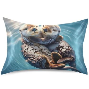 Imagem de Capa de almofada de cetim com lontra marinha de animais fofos para resfriamento de cabelo, padrão king queen padrão, decoração de cama, tamanho Queen, 76 cm x 50 cm