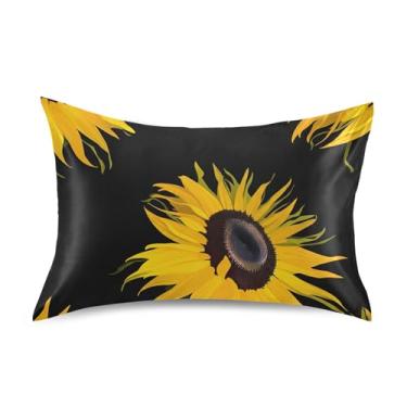 Imagem de King Queen Capas de travesseiro padrão chiques girassóis amarelos pretos fronhas de cetim engraçado animal refrescante roupa de cama decoração de casa king size 101,6 cm x 50,8 cm