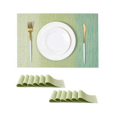 Imagem de Leetaltree Jogo americano de tecido verde gradiente conjunto de 12 - tapetes antiderrapantes resistentes ao calor para mesa de jantar, tapetes de mesa de vinil PVC duráveis laváveis (verde gradiente