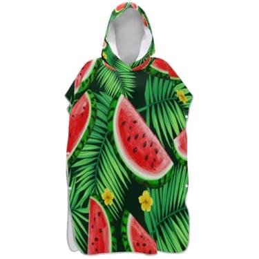Imagem de Joisal Trocador de poncho de surfe verde tropical vermelho melancias para adultos plus size ponchos de praia para homens com capuz impressão toalha de praia