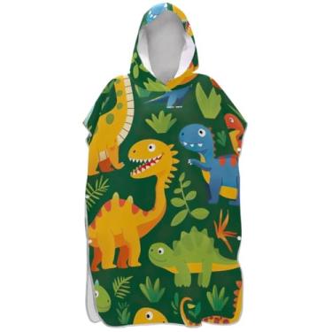 Imagem de Joisal Roupão de mudança de poncho de surfe para toalha de banho com capuz de praia plus size bonito desenho animado dinossauros verde ponchos femininos com capuz