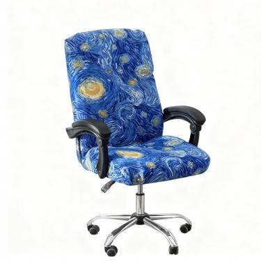 Imagem de 1 capa universal giratória para cadeira de escritório – design com zíper, à prova de poeira, confortável e elástica para quarto, escritório e decoração de escritório, 50 x 59 x 31 cm, azul