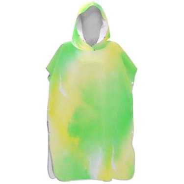 Imagem de Joisal Poncho de surfe em aquarela verde pastel amarelo roupão de banho com capuz toalha de banho leve unissex adulto poncho com capuz