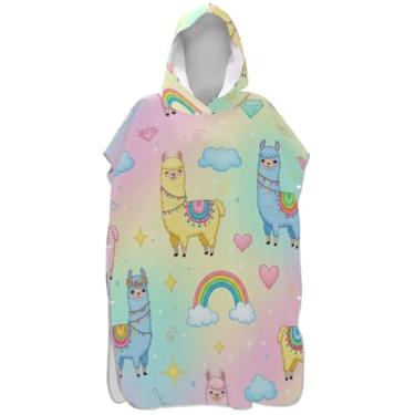 Imagem de Joisal Poncho de surfe para adultos trocador de roupas de banho de praia com capuz absorvente masculino poncho com capuz bonito desenho animado lhamas pastel