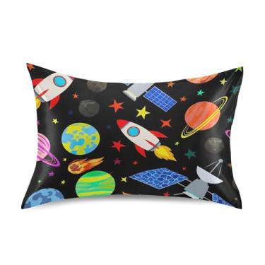 Imagem de Fronhas com estampa de foguetes de desenho animado preto padrão Queen King fronhas cetim refrescante decoração de casa roupa de cama linda estampa king size 101,6 cm x 50,8 cm