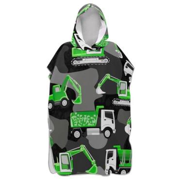 Imagem de TSENQUE Poncho de surfe camuflado de veículos de construção para adultos trocador com capuz toalha de praia estampado plus size ponchos femininos com capuz