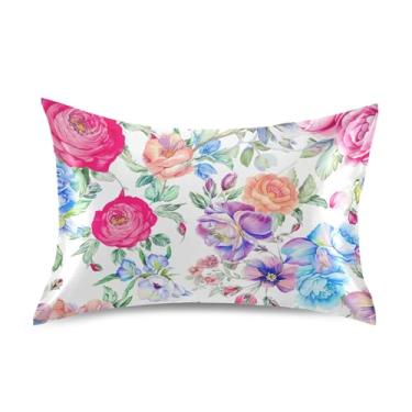 Imagem de Fronhas refrescantes fofas personalizadas padrão king queen capas de almofada de cetim cama queen size 76.2 cm x 50.8 cm vintage aquarela floral pastel