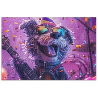 Imagem de Quebra-cabeça engraçado de cachorro tocando guitarra 500 peças para adultos pintura decoração natureza quebra-cabeças jogo quebra-cabeça presentes