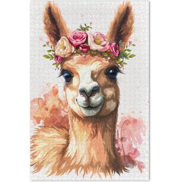 Imagem de Quebra-cabeças para adultos com flor de lhama fofa, 500 peças, pintura de belas artes, quebra-cabeças de cenários de inverno, presentes
