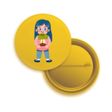 Imagem de Broches com Alfinete de Personagem de Desenho Animado, Menina com Planta, Design Fofo, Botões Redondos, 10 Peças (50, Amarelo)