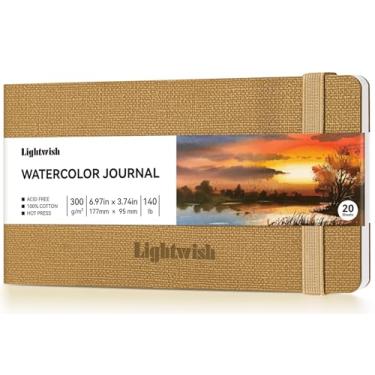 Imagem de Caderno de aquarela – Papel prensado a frio 100% algodão | 20 folhas 40 páginas | 300 g/m2 (63,5 kg) | Capa de couro PU para esboços em aquarela para pintura de artistas, mídia mista 17,7 x 9,5 cm