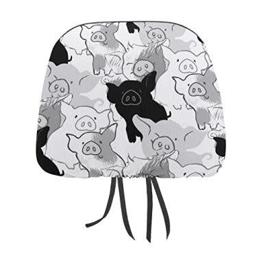 Imagem de Textura de porco preto branco sem costura em estilo retrô vintage 1 peça capa protetora universal para assento de carro, capa macia para encosto de cabeça de carro, acessórios de decoração para a