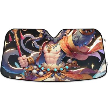 Imagem de Pára-sol personalizado macaco Deus Deus para para-brisas de carro bonito dobrável pára-brisas automotivo animal floral retrátil M, 139,7 cm x 70,1 cm