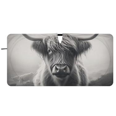 Imagem de Guarda-sol monocromático personalizado de vaca highland para para-brisa bonito dobrável caminhão carro janela persianas guarda-chuva de para-brisa frontal, 81 cm x 157 cm