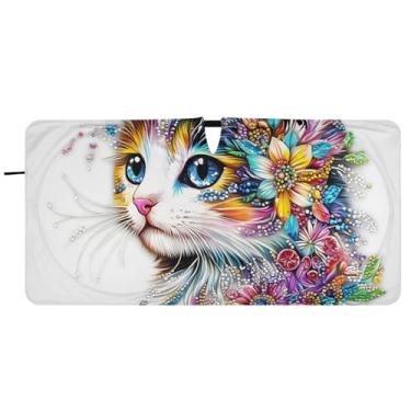 Imagem de Guarda-sol de carro floral com estampa de gato colorido para para-brisa acessórios de carro dobráveis guarda-chuvas de para-brisa, 81 cm x 157 cm