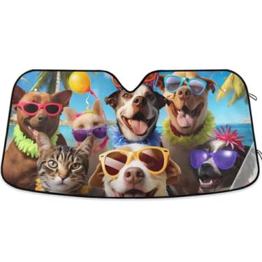 Imagem de Guarda-sol engraçado cães gatos animados para para-brisa de carro caminhão retrátil personalizado para-brisa automotivo proteção de para-sol S, 134,6 cm x 59,7 cm