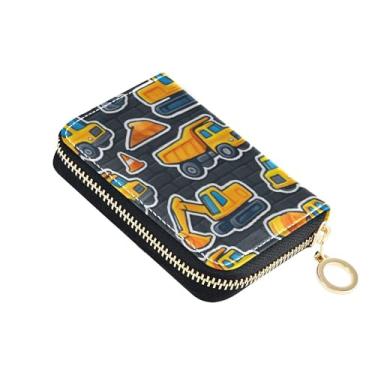 Imagem de Carteiras femininas à prova d'água, porta-cartões, com bloqueio de RFID, desenhos animados amarelos, veículos de construção, carteira masculina com bolso para moedas