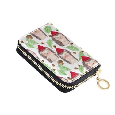 Imagem de Carteira feminina pequena à prova d'água, porta-cartões de crédito, bloqueio de RFID, lindos ouriços, folhas brancas, porta-moedas com zíper