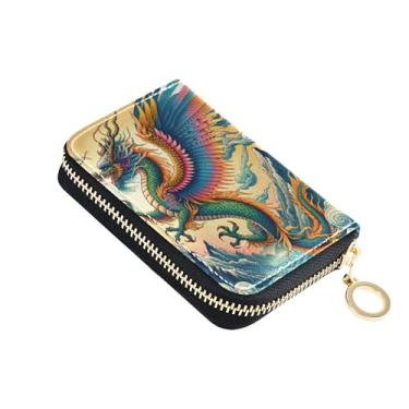 Imagem de Carteira feminina de nuvem de dragão chinês pequena com bloqueio de RFID, linda carteira de viagem compacta com zíper