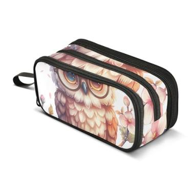 Imagem de Estojo de lápis de arte colorida com zíper, bolsa para adolescentes, meninas, canetas, meninos, faculdade, escola, material de escritório, coruja fofa, usando flores, sacos de lápis, armazenamento