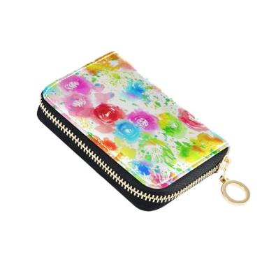 Imagem de Carteira feminina com zíper e bloqueio de RFID, porta-cartões de crédito, carteira masculina com bolso para moedas, aquarela, vermelho, rosa, floral