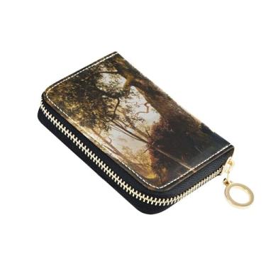 Imagem de Carteira feminina compacta com zíper fofo porta-cartões com bloqueio de RFID, pintura de guerrilha Albert Bierstadt, bolsa de troca de moedas com zíper