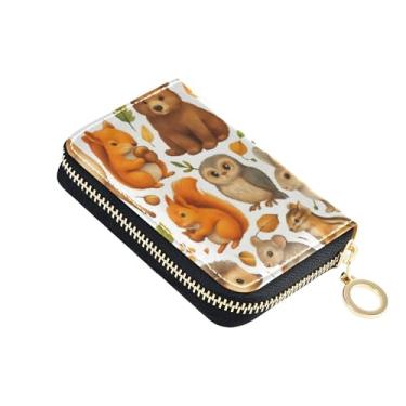 Imagem de Carteira feminina pequena, 9 compartimentos para cartão de crédito e 2 compartimentos para dinheiro, carteira de couro com zíper com bolsa de moedas, animais da floresta e cervos