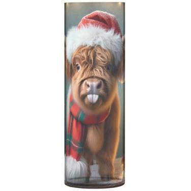 Imagem de Vaso de mesa de centro cilíndrico para mesa de Natal, vaca das terras altas, vaso de flores alto, plástico, impressão personalizada, decoração de casa, sala de estar, 30 cm x 9,9 cm