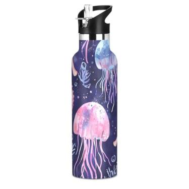 Imagem de Joisal Garrafas de água para adolescentes cavalos-marinhos em aquarela pastel com tampa de palha, garrafa de água isolada de aço inoxidável à prova de vazamento, copos infantis livres de BPA para