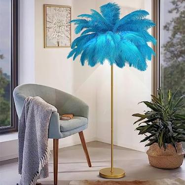 Imagem de Luminária de chão em formato de palmeira com penas - 3 temperaturas de cor, luminária alta com interruptor de pé, ideal para sala de estar e quarto, inclui 6 lâmpadas LED, design elegante em