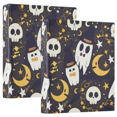Imagem de Fichários escuros de Halloween, caveiras, fantasmas, 3 polegadas, 3 anéis, comporta 200 folhas, 3 pastas de anéis, fichário de escritório, 31,5 x 27 x 6 cm, pacote com 2