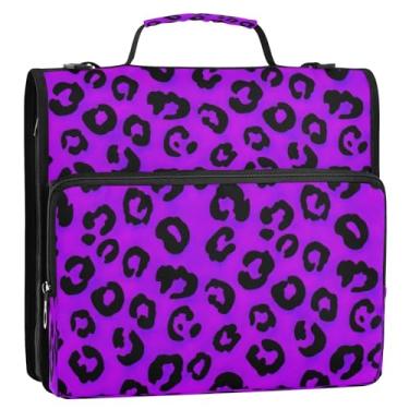 Imagem de Bolsa organizadora de fichário com zíper roxo e preto e negrito, com alça, 3 argolas para fichário, comporta 500 folhas para escola ou escritório