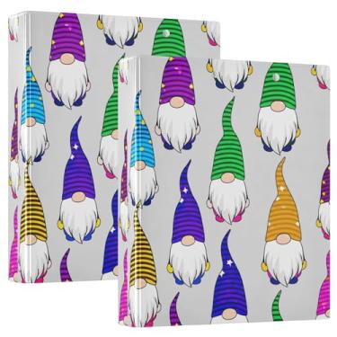 Imagem de Gnomos fofos personalizados coloridos 3 anéis fichários de 3 centímetros comporta 200 folhas, pastas, portfólio, anel redondo, fichário de escritório, 31,5 x 27 x 6 cm, pacote com 2