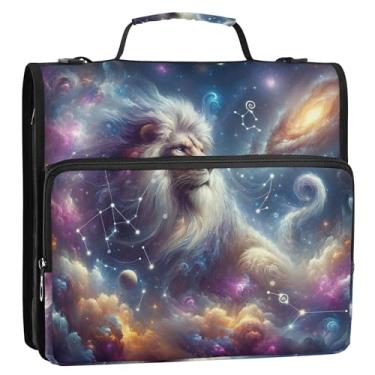 Imagem de Fichário Cosmic Leo roxo com zíper, fichário de portfólio com zíper, fichário escolar