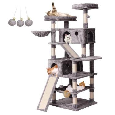Imagem de Poste para arranhar de vários níveis Cat Tree MQ 178 cm, cinza claro