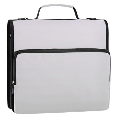 Imagem de Fichários de documentos de 3 cm com 3 anéis de magnólia resistente cinza claro gradiente com zíper organizador de pasta de armazenamento com alça bolsa de fichário do ensino médio com alça