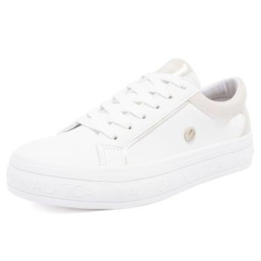 Imagem de Nautica Tênis feminino moderno com plataforma com cadarço – Plataforma casual de cano baixo para caminhada e tênis, Areia branca-osmanthus, 37