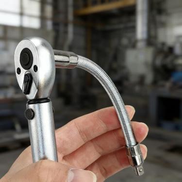 Imagem de 1 adaptador de soquete flexível de 1/10.2 cm, soquete de chave catraca de haste de extensão, para acessórios de ferramentas de broca de chave elétrica (prata)