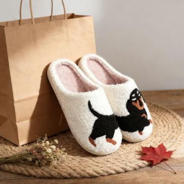 Imagem de Chinelos femininos para cães Dachshund 34-40, caixa de presente de pelúcia design animal chinelos aconchegantes para casa