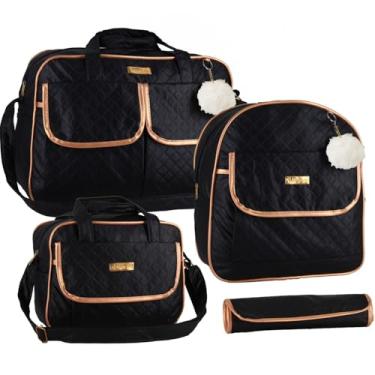 Imagem de Conjunto de Bolsas Maternidade Luxo, 4 Peças, Matelassê Bege com Detalhes Rose Gold, Fecho Magnético (preto)