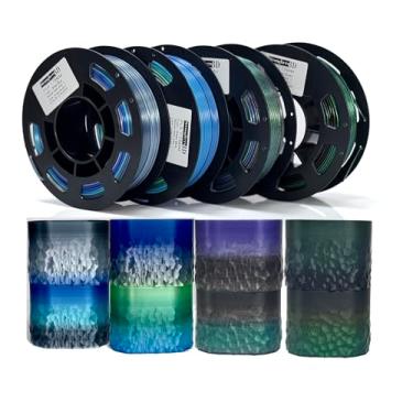 Imagem de Stronghero3D Pacote de filamentos PLA de seda, filamento PLA de 1,75 mm, pacote de cor gradiente, filamento de impressora 3D com mudança de cor múltipla para a maioria das impressoras 3D, 4 carretel