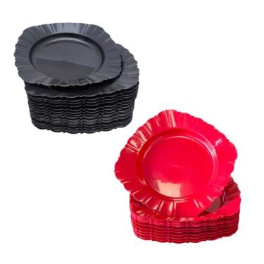 Imagem de Pratos Plástico Quadrado Resistente, Leve, Reutilizável, 23 cm x3 cm para Festas, Churrasco e Refeições Familiares, Leve para Transporte(Misto 25 Preto 25 Vermelho)