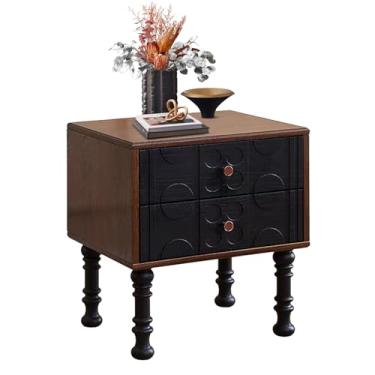 Imagem de Mesa de cabeceira de madeira maciça, mesa de cabeceira moderna de meados do século com gaveta, mesa de canto com armazenamento, mesas laterais de cama, suporte de cabeceira com pernas de madeira