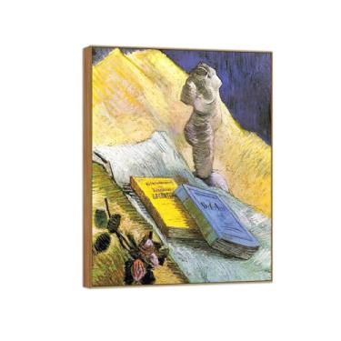Imagem de BMZFYBS Vincent van Gogh Famosa pintura em tela de arte de parede pronta para pendurar Rosa e dois romances. Imagem em moldura de madeira para decoração de sala de estar 90 x 117 cm 35 x 46 pol