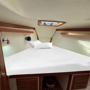 Imagem de KOMFIT Lençóis V Berth para Barco 800 fios 3 peças 100% algodão egípcio Universal V Berth The Best Boat V Berth Bedding Serve para colchões de até 20 cm Conjunto de lençóis de profundidade - Branco