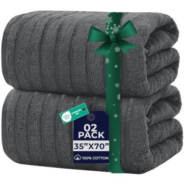 Imagem de DAN RIVER Pacote com 2 lençóis de banho 89 x 187 cm, toalhas de banho com nervuras extragrandes grandes, toalhas de algodão absorventes para banheiro - cinza escuro