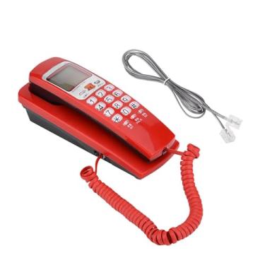 Imagem de Telefone fixo com fio, telefone de parede retrô de mesa com suporte de parede de reconhecimento de chamadas DTMF, para escritório em casa, idosos hotel cozinha (vermelho)