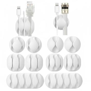Imagem de Organizador de cabos de mesa, pacote com 10 clipes de cabos autoadesivos brancos, organizador de cabos ideal para mesa, mesa de cabeceira, carregador de telefone, computador, casa, escritório, carro